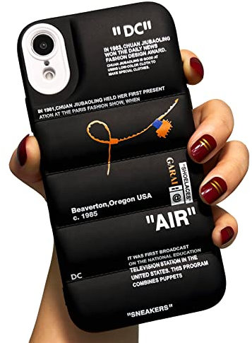 GaraiCkeey Sports Shoes Brand Puffer Silicone Phone Case for iPhone XR 6.1 inch, Sneakers Ins Classic Cool Label Pattern Soft TPU Full Body Protective Puffy Cover for iPhone XR (Black)