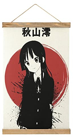 YBEL Anime Poster Mio Akiyama Kawaii Girl Scroll-Poster Stoffbild Kunst Holz DIY Rahmen Hängende Druck Aufhänger für Raumdekoration Öl Leinwand Kit Geschenk
