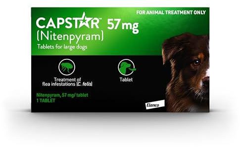 Capstar Flea Tablets for Dogs, for Medium and Large Dogs from 11.5kg to 57kg, Oral Medication for Flea Treatment in Dogs, Contains 1x 57mg Nitenpyram Flea Tablet