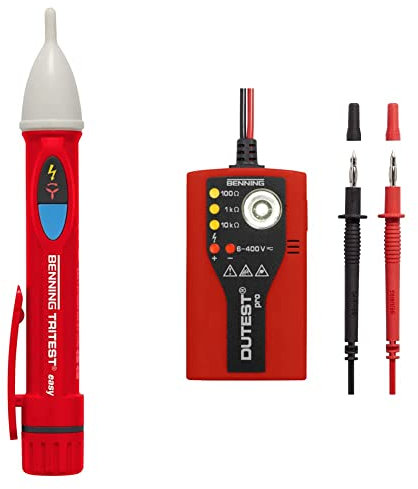 Benning TRITEST easy Berührungsloser Phasenprüfer (Prüfart 1-polig, Phasenprüfung an Steck- und Abzweigdosen, Spannungsmessbereich 200 V - 1000 V AC) 20051 & DUTEST pro Durchgangs- und Leitungsprüfer