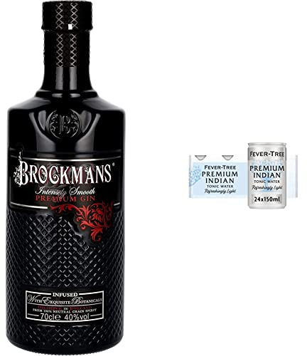 Brockmans Intensely Smooth Premium Gin 70cl | Crafted with Dark Berries and Noble Traditions & Fever-Tree Refreshingly Light Indian Tonic Water 8 x 150ml (Pack of 3, Total 24 cans)