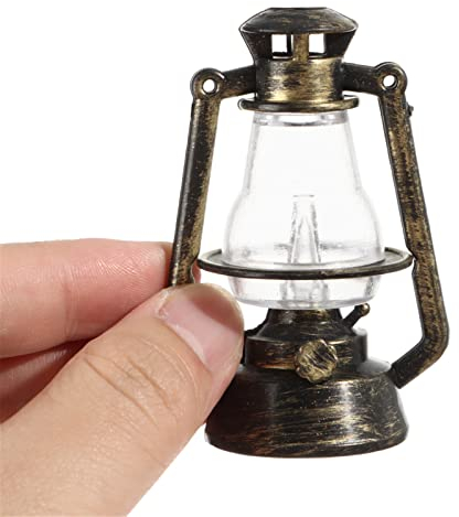VIONNPPT 1:12 Miniatur Retro Öllampe Modell Puppenhaus Zubehör Mini Leuchtend Kerosin Laterne, Dollhouse Spielzeug Geschenke Desktop Szene Ornament Dekor
