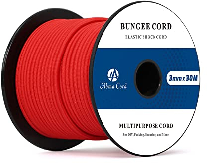 Abma Cord Gummiseil Expanderseil 3mm 30M Gummischnur UV Beständig Planenseil 100% Dehnung Spannseil für Plane, Anhängerplane, Sonnensegel, Zelte, Banner - Rot