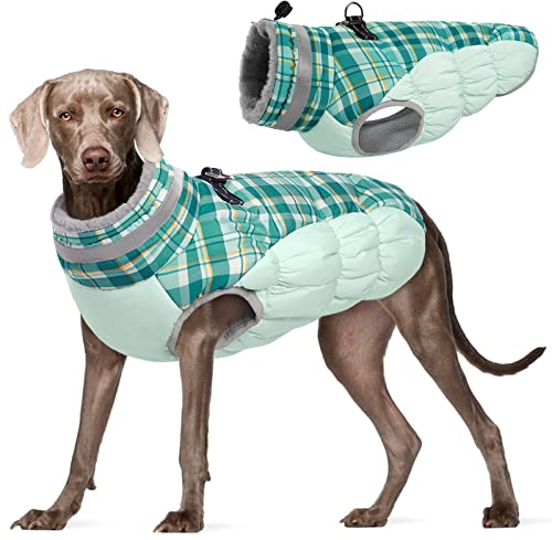 Kuoser Wintermantel für große Hunde – Winddichte & wasserdichte Hundejacke mit Weichem Fleecefutter, Reflektoren, Pelzkragen, Reißverschluss & D-Ring – Warme Hundebekleidung für Outdoor, 2XL
