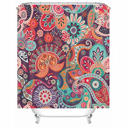 EHOMERY Rideau De Douche USA Rideau Baignoire Tissu Motif De Fleurs Vintage Anneau Rideau Douche Rideau Occultant Salle De Bain Polyester Violet 12 Anneaux De Crochets, 90X180Cm