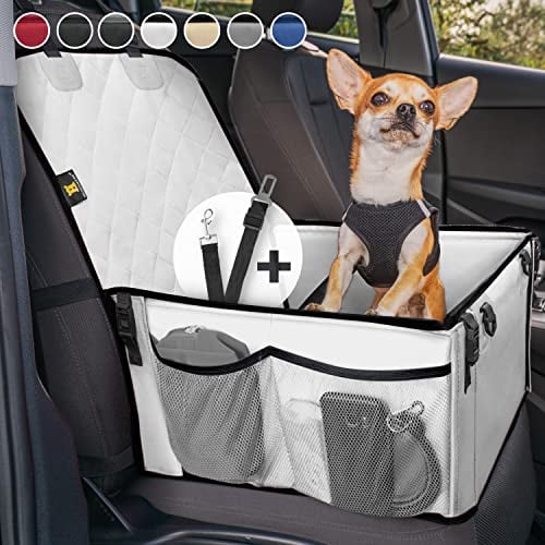 HELDENWERK Extra Stabiler Hunde Autositz -Verstärkte Wände und 5 Gurte - Wasserdichter Hundeautositz für Rück- und Vordersitz (Hellgrau, Standardgröße)