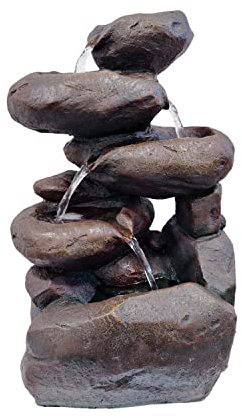 Fuente de Agua Interior Eléctrica 30x23x47cm - Fuente de Cascada Resina Decorativa Grande Diseño Piedra 4 Saltos