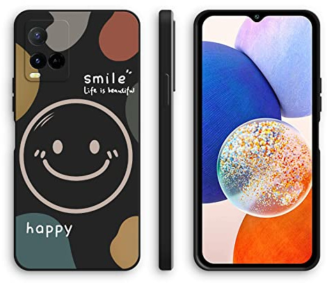 XINYEXIN Silikon Hülle für Vivo Y21 / Vivo Y21S / Vivo Y33S mit Süßes Muster Ultra Dünn Gerade Kante Weiches Silikon Handyhülle Stoßfest Schutzhülle - Smile, Black