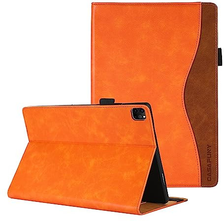 CASAFUNY Hülle für iPad Pro 12.9 Hülle 6./5./4./3.Generation, Premium PU Leder Schutzhülle iPad Pro 12,9 2022/2021/2020/2018 Case Book Cover mit Standfunktion Dokumentschlitze, Orange
