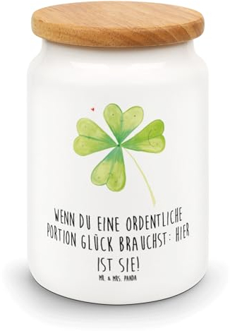 Mr. & Mrs. Panda Vorratsdose Blume Kleeblatt - Geschenk, Keksdose, Aufbewahrungsdosen, Vorratsdosen Mehl, Kleeblätter, Garten, Sommer Deko, Blumen,