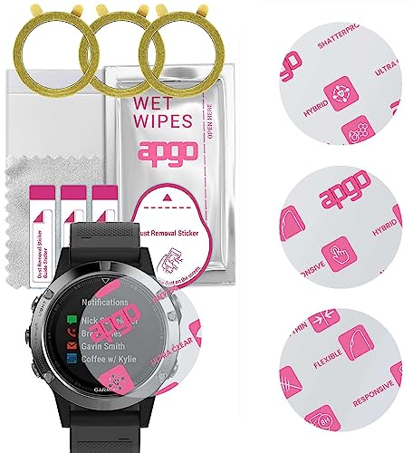 apgo [3 Stück] Hybrid Schutzglas Klar 8H für Garmin Fenix 5 Smartwatch, kratzfestes Displayschutzglas, Ersatz für Hartglas