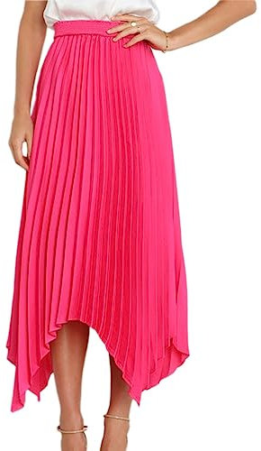 Onsoyours Gonna Plissettata da Donna a Vita Alta Elastica Gonna Lunga Elegante A-Line Gonna Casual Stile Boho Vintage Tinta Unita Lunga Skirt B Rosa L