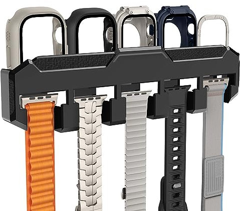 FULLIFE Kompatibel mit 15 Steckplätzen für Apple Watch Band Organizer Aufbewahrung und 5 Steckplätze Apple Watch Case Organizer – Armbandhalter, Ständer, Uhrenbox für Männer und Frauen, Schwarz