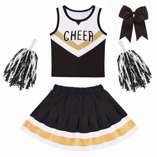 SCYPRUTH Toddler Cheer Uniform Kids Cheerleader Costume, Girls Cheer Outfit for Cheerleading Practice Cosplay