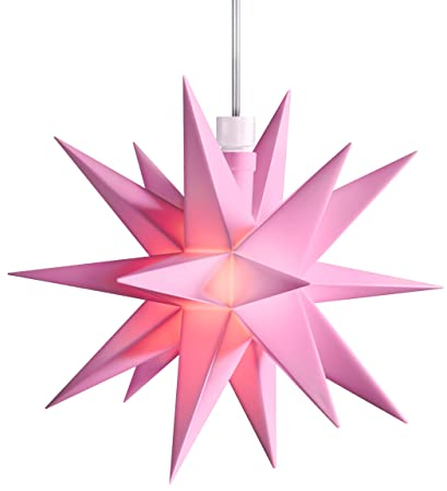 STEINFIGURENWELT GIEBEN 3D LED Stern Ø 12 cm Weihnachtsstern Batterie Ministern Innen mit Timer Stern klein Kunststoff Leuchtstern Deko für innen Indoor (Rosa)