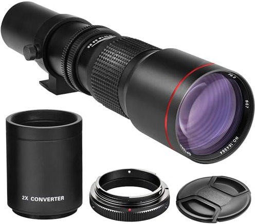 Lente teleobjetivo manual de alta potencia de 500 mm/1000 mm f/8 para Nikon D500, D600, D610, D700, D750, D800, D810, D850, D3100, D3200, D3300, D3400, D35000, D50 , 200, D5300, D5500, D5600, D7100,