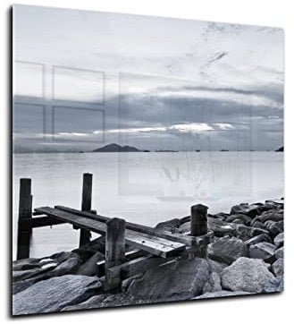 Canvasfly 60x60 Wandpaneele für Küche, Deko-Spritzschutz für Küchenrückwand Glas, Bilder aus Glas Gehärtet, Küchen-Deko Glasplatte aus Vorgespanntem Glas, Küchenrückwandplatte | See