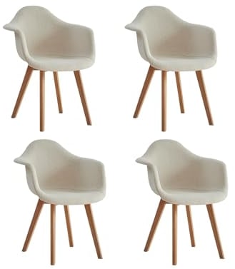 GrandCA HOME 4er Set Esszimmerstühlen mit Armlehnen, Vintage-Küchenstühlen, Sesseln, Massivholzbeinen, für Schlafzimmer, Wohnzimmer, Esszimmer und Küche (Beige) 