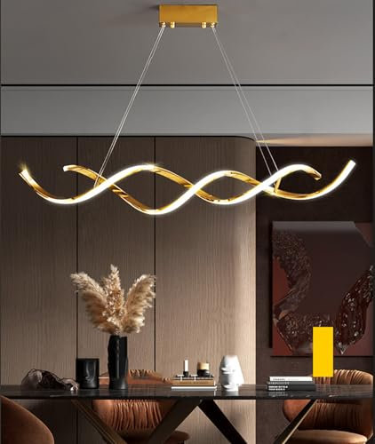 DDYY 100CM Moderner Esstisch pendelleuchte Esszimmerleuchte dimmbar Gold hängelampe Esstischlampe 36W mit Fernbedienung Wohnzimmerlampe Höhenverstellbar LED-Kronleuchter Esstischlampe Bürolampe
