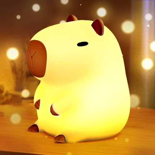 xinrongda Capybara Nachtlicht für Kinder, Nachttischlampe Kinder, Capybara Lampe, Dimmbar Silikon Nachttischlampe, USB Wiederaufladbar 2 Stufige Helligkeit, Nachtlicht Baby Dekor für Schlafzimmer