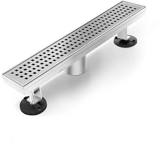 HTOH Duschablauf, linearer Duschablauf, 45,7 cm (gebürstetes Nickel), moderner 304 Edelstahl, Duschablauf mit Rost, abnehmbar, verstellbare Nivellierfüße, rechteckiger linearer Abfluss