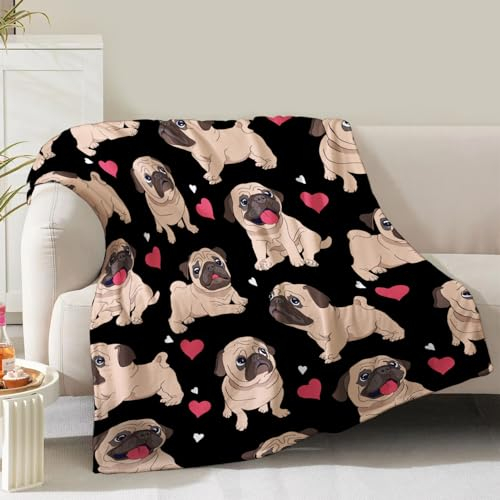 NuKuNsKf Mops-Decke Geschenke für Frauen Mutter Ehefrau Mädchen Jungen Geburtstag Weihnachten Valentinstag niedlicher Mops-Druck Dekoration Zuhause Schlafzimmer Wohnzimmer Couch Sofa Kinder