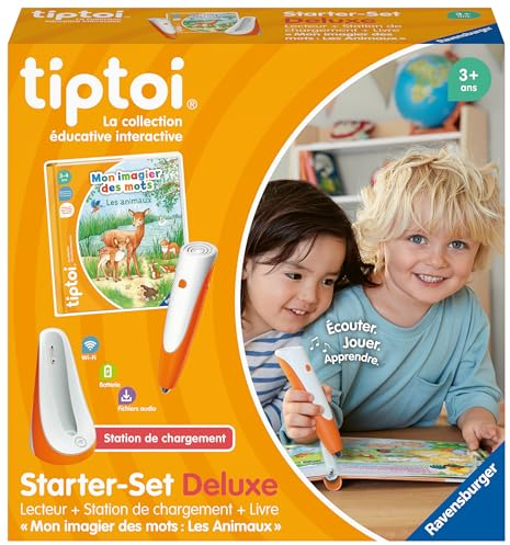 Ravensburger - tiptoi Starter Set Deluxe – Player + Ladestation + Buch Mein Bild der Wörter Die Tiere – elektronisches Lernspiel, ohne Display – ab 3 Jahren, Französische Version