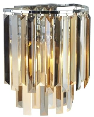 Licht-Erlebnisse Wandlampe Kristall B: 28 cm klein Creme Grau Art Déco 2x E14 Glas Wandleuchte Schlafzimmer Wohnzimmerlampe Flur Treppe Beleuchtung