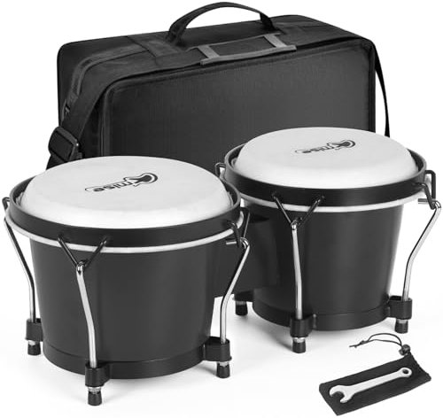 Black Bongo Drums 15.2 cm and 17.8 cm Wood Percussion Instrument, Schlagzeug Musikinstrumente