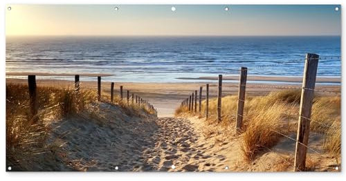 MuchoWow© Gartenposter Groß 200x100 cm XXL Outdoor Bilder Gartendeko für draußen Wetterfest Garten Terrassen Sichtschutz Deko Banner Draußen Bild Strand - Meer - Holland - Dünen - Sonne