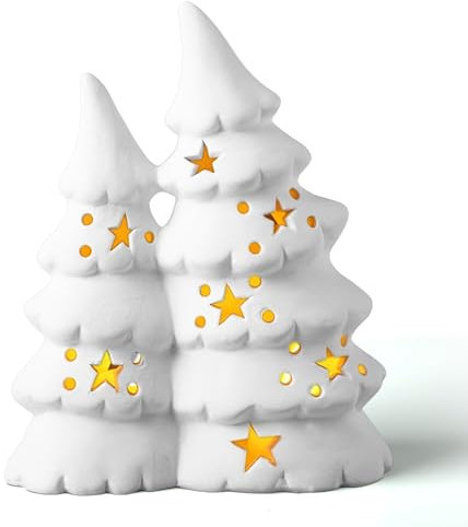 Belle Vous Porta Lumini in Ceramica - Decorazioni Natalizie per la Casa - Decori Natalizi - Portacandele Ricordo da Interno - a Forma di Albero di Natale - Bianco