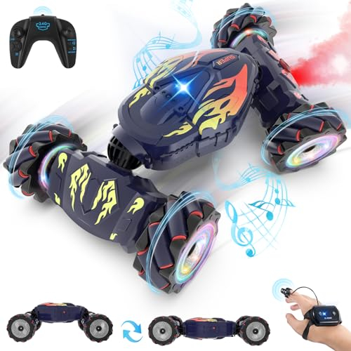 Pristar Coche Teledirigido con la Mano Coche RC con Luz y Spray, 1:14 Coches Teledirigidos 4x4 2,4 GHz RC Stunt Auto Drift Car 360° Rotación Coche Radiocontrol Regalo para niño 6 7 8 9 10 11 12 Años