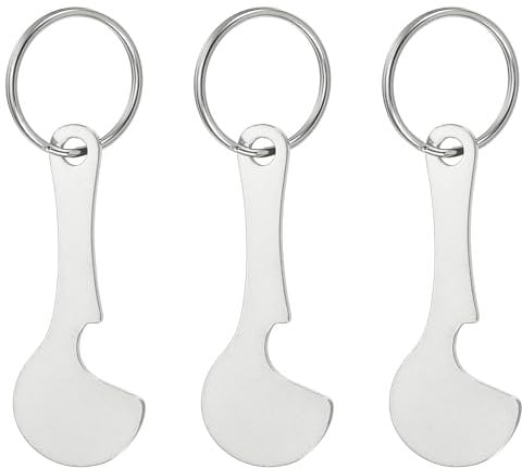 PATIKIL Shopping Trolley Token Key Ring, 3 Pack 2.3 Inch Stainless Steel Cart Remover Unlock Release Keychain for Grocery Shopping Carts, Silver Tone