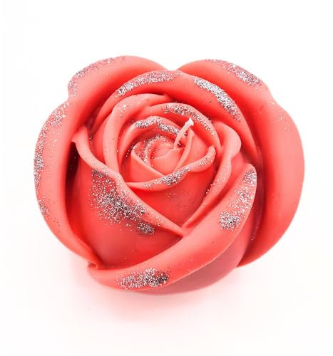Große Rosenkerze mit Glitzer Duftkerze Rose Rosenduft Kerze rosa Rosenblüte natürliches Rapswachs