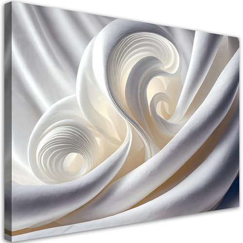 Feeby Bild auf Leinwand - Wandbilder Wohnzimmer Aesthetic - Weiße Abstrakt Textur 3D - 90x60 1tlg - Schlafzimmer Wandekoration - Bilder Zimmer - Living Room - Deko Wandbilder - Moderne Bild