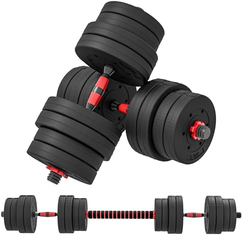 HOMCOM 30kg 2 IN 1 Adjustable Dumbbells Weight Set, Dumbbell Hand Weight Barbell for Body Fitness, Lifting Training for Home, Office, Gym, Black