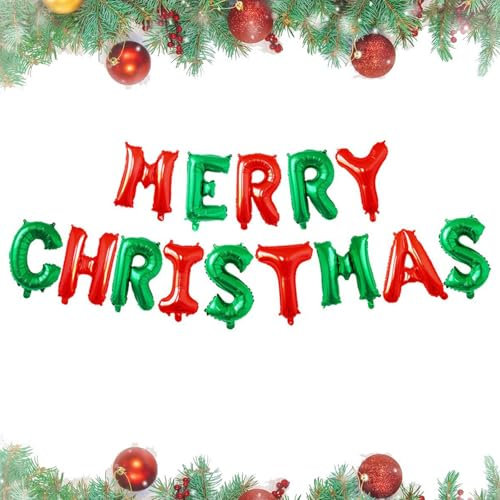 Satiskid 16 Zoll Frohe Weihnachten Brief Ballons, Xmas Folienballons Girlande, Weihnachtsdekoration Banner, Aufblasbare Weihnachtsballons Kit, Xmas Ornament Party Zubehör (Rot & Grün)