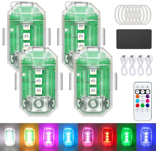 4PCS Wireless LED Strobe Lights with Remote Control, 8 Colors USB Rechargeable Waterproof Anti-Collision Emergency Warning Light, High Brightness Flashing Lights for Car Drone Truck Motorcycle Bike