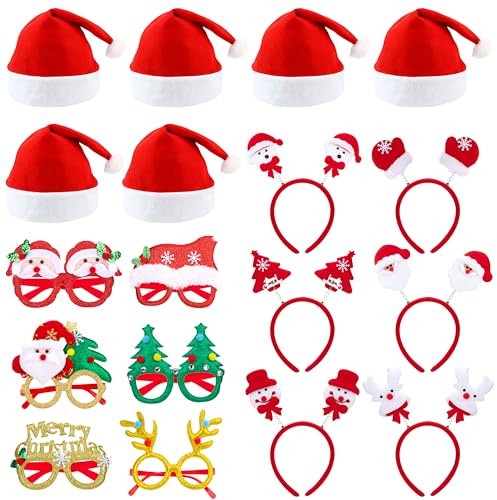 Wisplye Accesorios de Navidad, 18 Piezas Decoración Cabello de Fiestas Navideñas con Gorro de Noel, Diadema y Gafas para Fiesta de Navidad, Accesorios de Fotomatón, Niños y Adultos Regalo