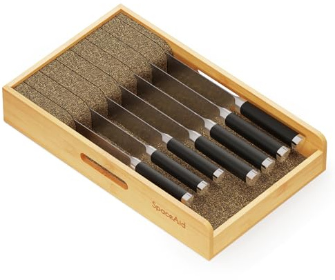 SpaceAid Knife Drawer Organizer 9 inches Wide Bamboo Insert Dock, Kitchen Steak Knives Holder Organizers Block for Drawer in Storage Organization (Medium, Natural)