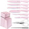 XYJ Knife Block Set, Pink Color, Stainless Steel Kitchen Knives With Knife Block Holder, Meat Cleaver, Professional Cooking Slicing Knife Kit for Master Chef, Kitchen Cutlery