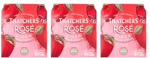 FRESHFIELDS MARKET Thatcher's Rose Family Cider, Strawberry Raspberry Flavor, Bottled Cider, Craft, Artisanal, 440ML, Alcoholic Volume 4.0%, Sweet and Sparkling, Made with Sweet Red Apples, Pack of 12
