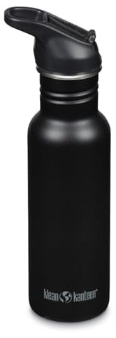 Klean Kanteen Gourde de vélo Classic Narrow (Flip Sport) avec bouchon en acier inoxydable de couleur noire, d'un volume de 532 ml, 1011187