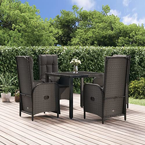 AUVYI 5-TLG. Patio-Essgruppe mit Kissen Schwarz Poly Rattan Garten-Essgruppe Wetterfestes Gartensessel Sind mit Liegefunktion Ausgestattet Tisch im Freien Platzieren Speisen Getränke