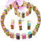 Halskette, Kette, Collier Armband Ohrringe Schmuck Set Glas Würfel Polaris Edelstahl, Stifte Twist Mehrfarbig Rosa, Pink, Türkis, Gold