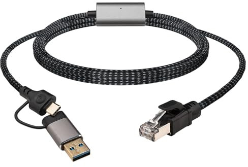 Leehitech Cavo di prolunga da LAN a USB 1,2 m, 1 Gb, cavo di prolunga di rete 2 in 1 USB C e USB A a RJ45 Ethernet CAT 6, per Windows, laptop, Linux, switch, router, Type-C