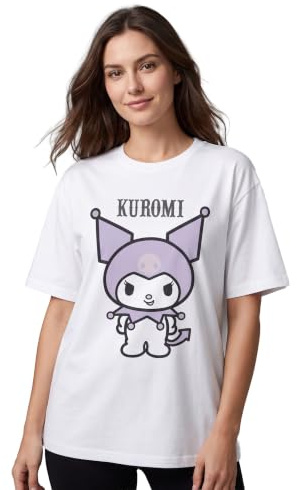 Hello Kitty & Friends Kuromi Pastel Womens White Short Sleeved T-Shirt Friends Graphic Tee | Cute Sanrio Character Top | Casual Tee for Women & Girls