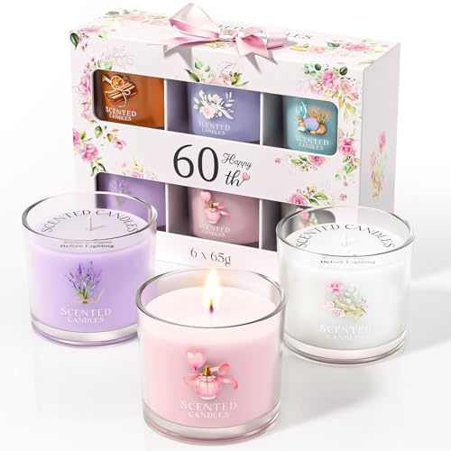 CHILLFLAME 60th Birthday Gifts for Women, Birthday Candle Gift Set for Her, 6 Scented Votive Candles, Candles Gifts for Women/Men (6 Color, 400g)