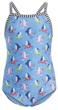 Dolfin Little Toddler Girls One Piece Swimsuit - Print Practice Suit (Fin Floats, 6)