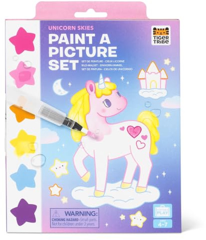 Tiger Tribe Paint a Picture Unicorn Skies, Mess Free Water Painting Set | 6 Paints on Every Page, 1 Magic Brush & Sponge, Fun Art Gift for Children Age 4+